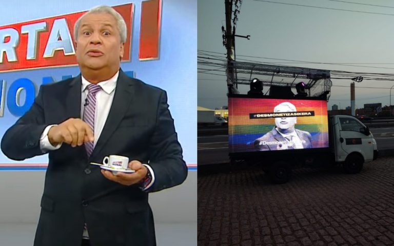 Caminhão estaciona em frente a RedeTV e faz críticas a Sikêra Jr